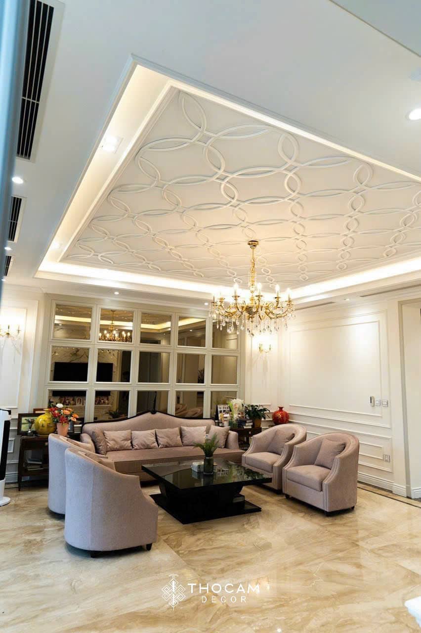 mẫu Nội Thất Phòng Khách Châu Âu được ưa chuộng do thổ cẩm decor tổng thầu