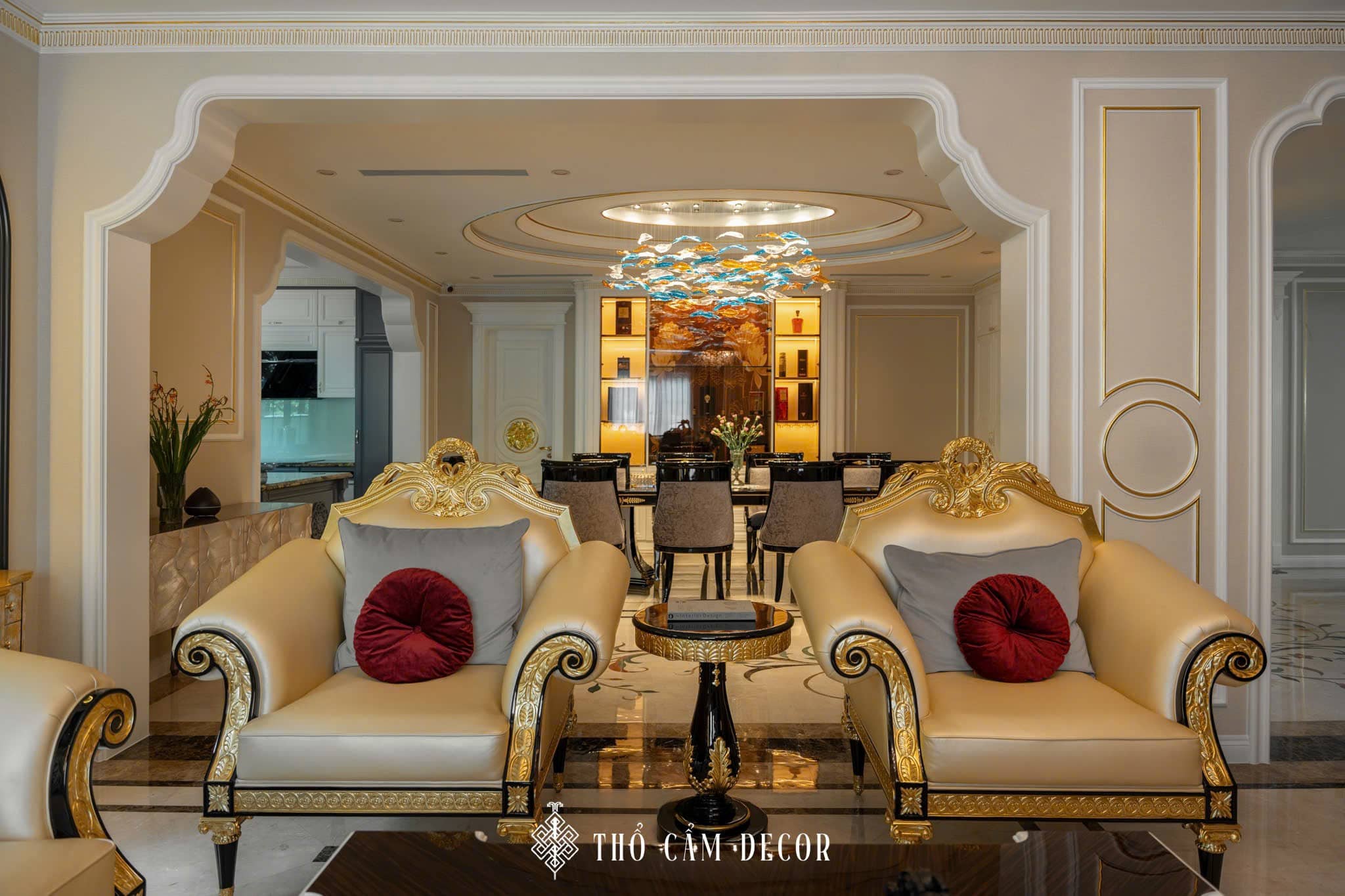 thiết kế nội thất phòng khách biệt thự tân cổ điển đẳng cấp - thổ cẩm decor