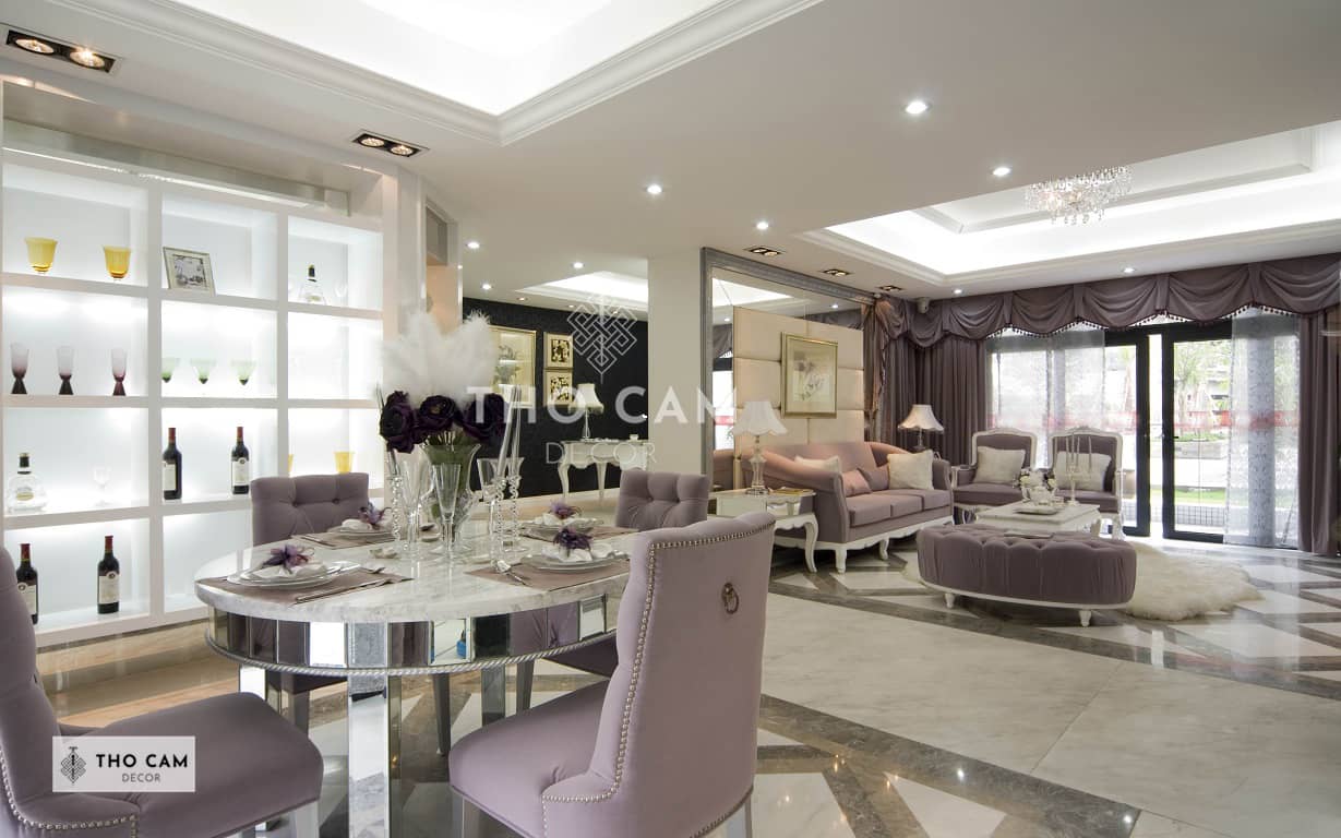 Nội Thất Phòng Khách Châu Âu sang trọng do thổ cẩm decor tổng thầu nội thất cao cấp