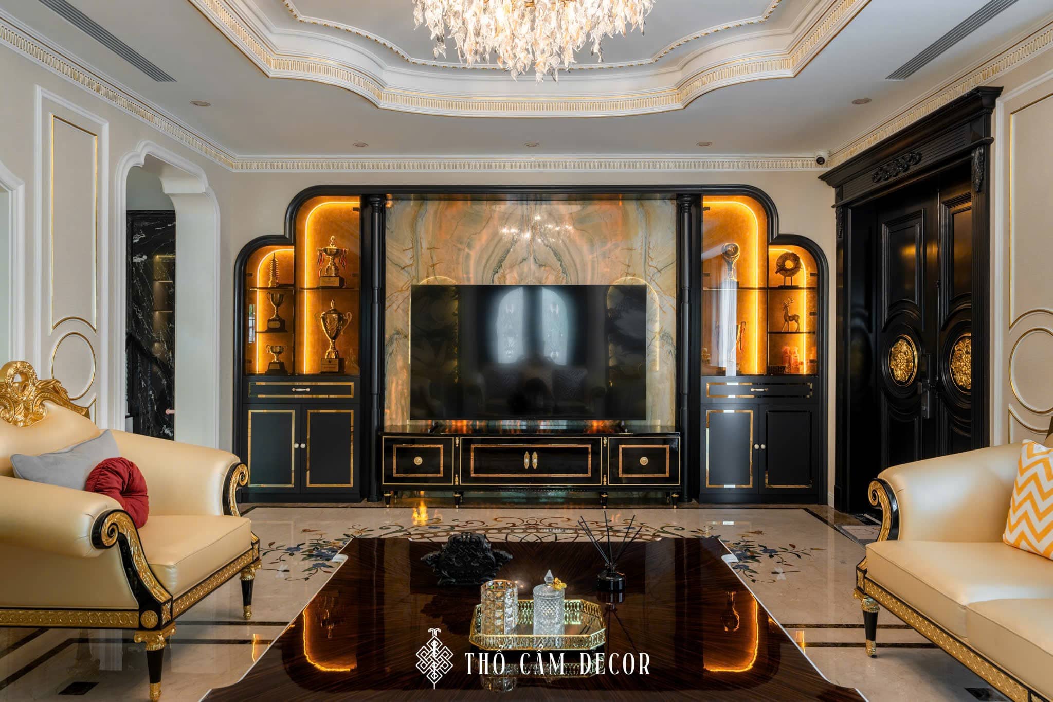 nội thất phòng khách tân cổ điển do thổ cẩm decor thực hiện