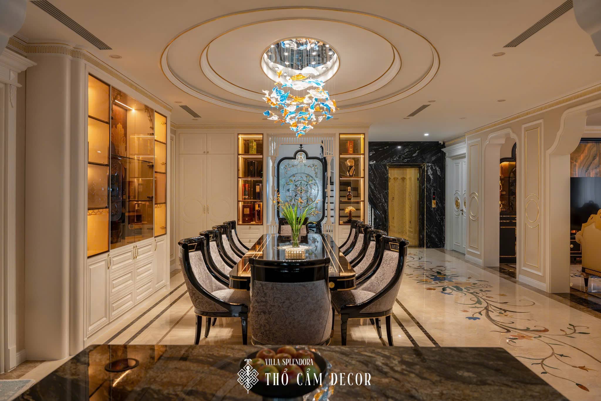 nội thất tân cổ điển phòng khách sang trọng, tinh tế do thổ cẩm decor