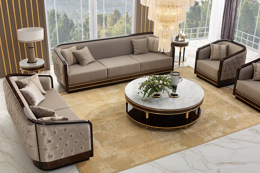 sofa gỗ óc chó phong cách tân cổ điển cao cấp mariner