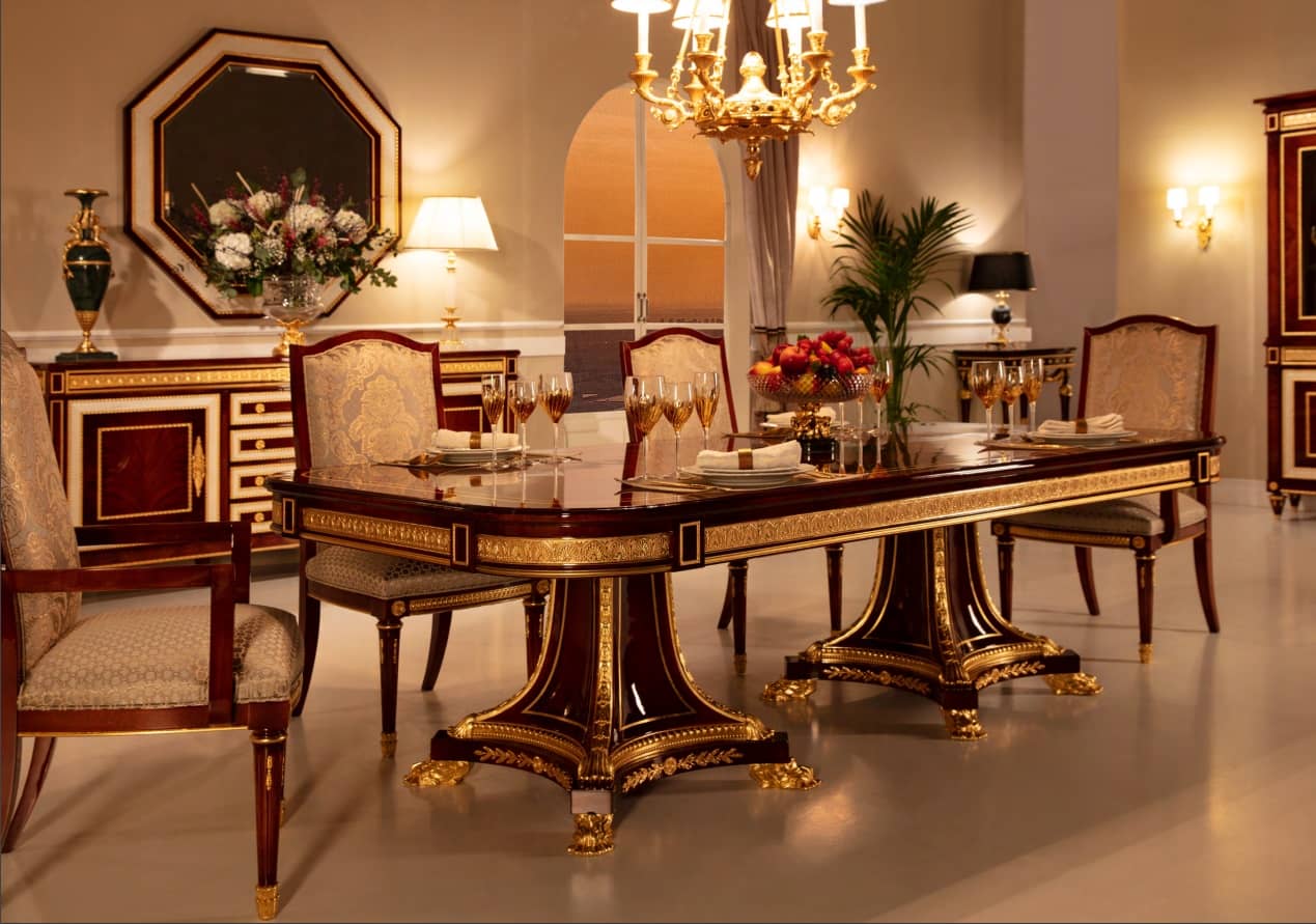 bàn ghế ăn tân cổ điển phong cách mariner sang trọng - thổ cẩm decor