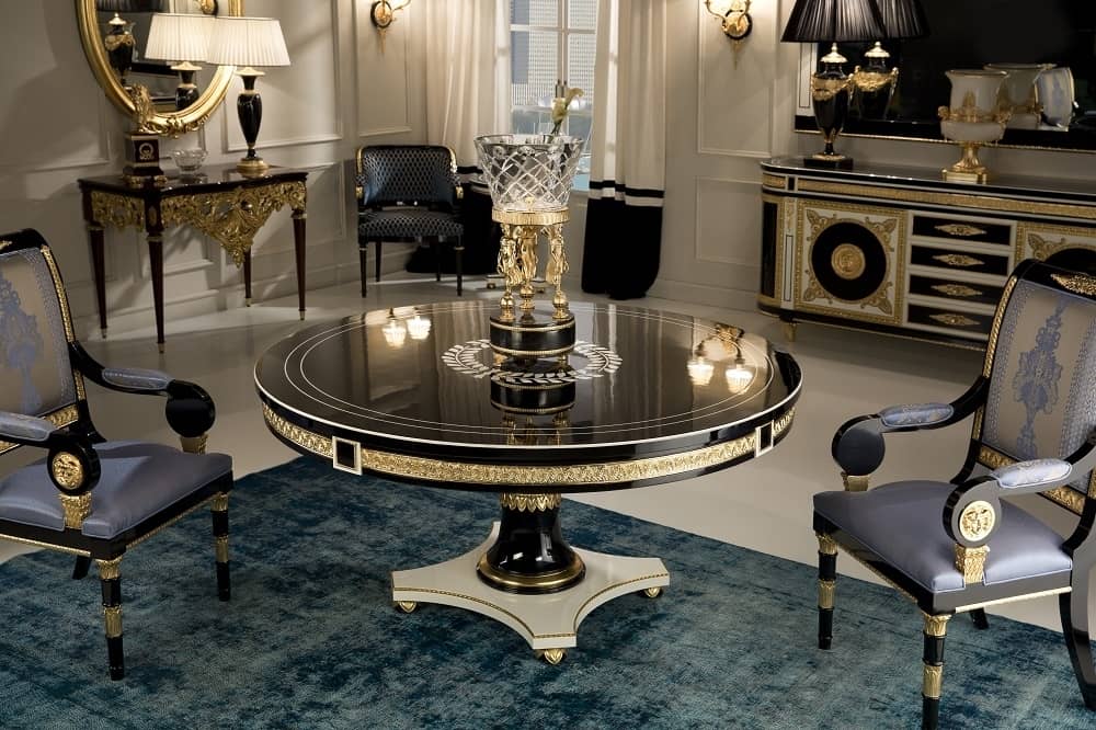 bộ bàn ghế ăn tân cổ điển luxury đẳng cấp - thổ cẩm -decor