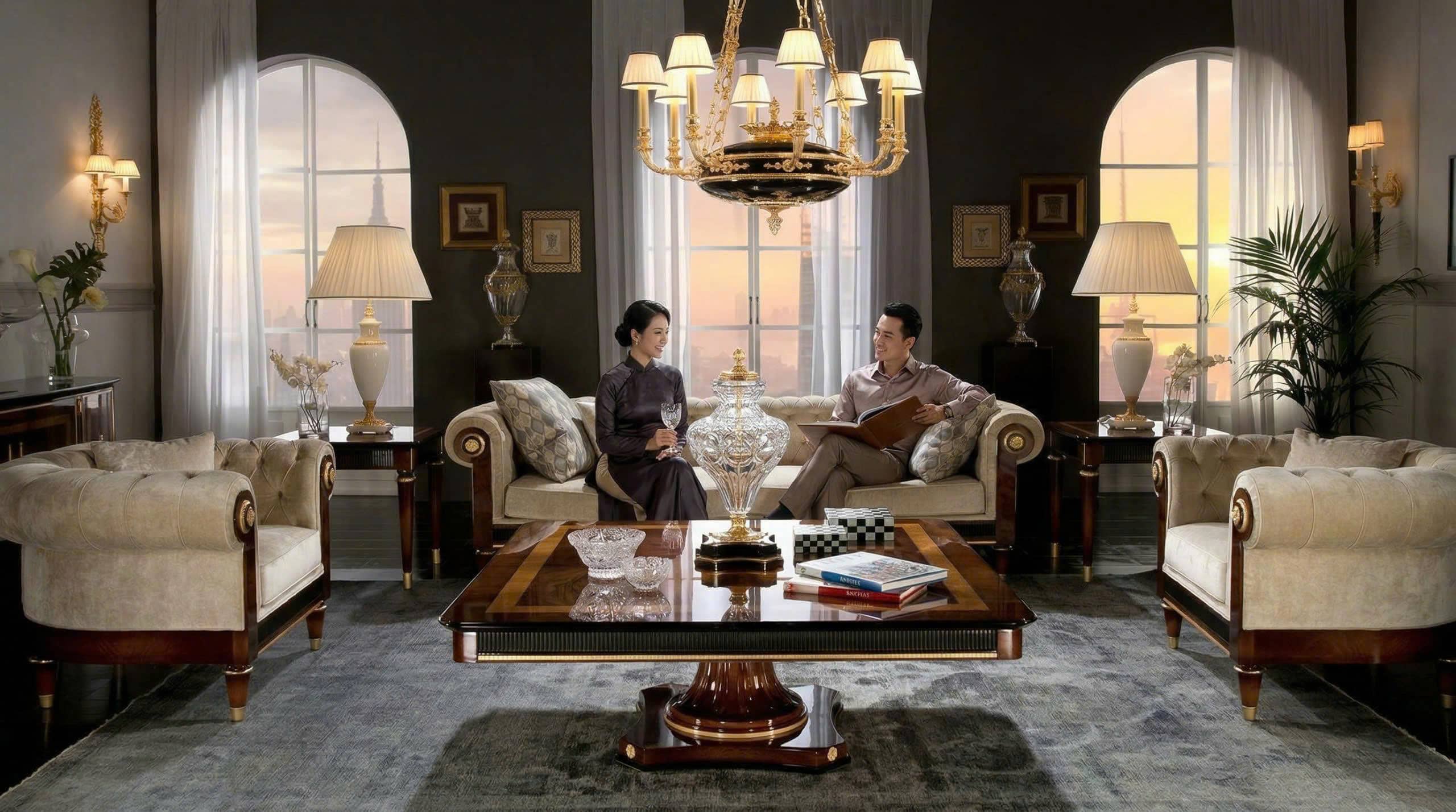 mẫu sofa tân cổ điển luxury- thổ cẩm decor
