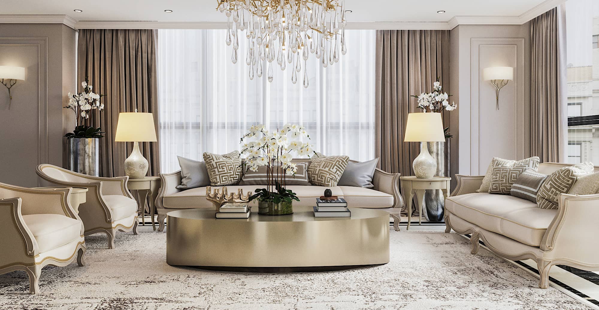 Phòng Khách Tân Cổ Điển Hiện Đại Sang Trọng Chuẩn Luxury Châu Âu - thổ cẩm decor