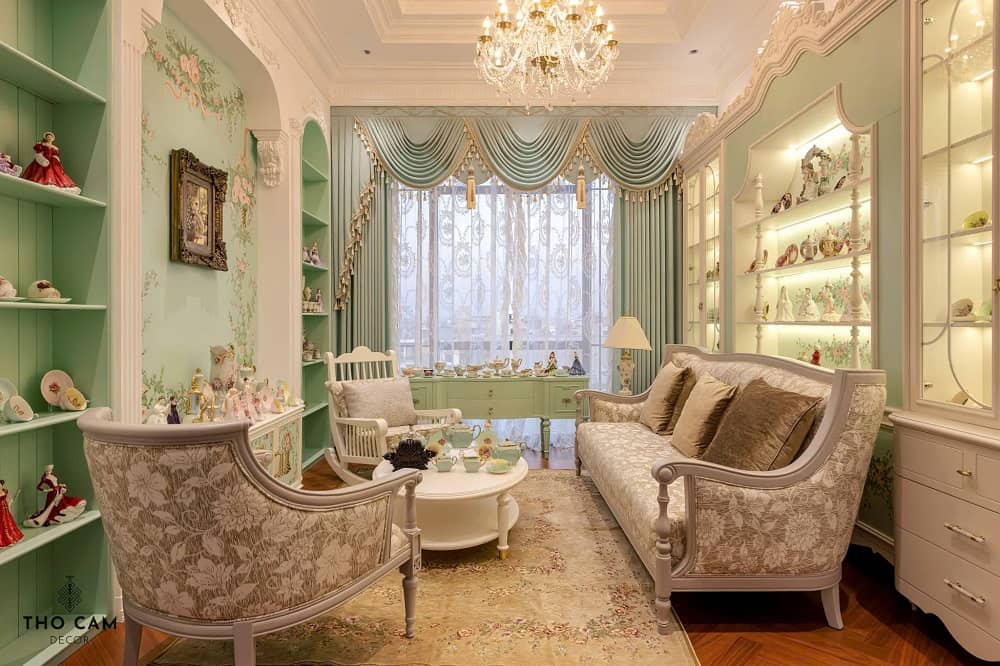 trang trí phòng khách tân cổ điển đẹp, tinh tế - thổ cẩm decor