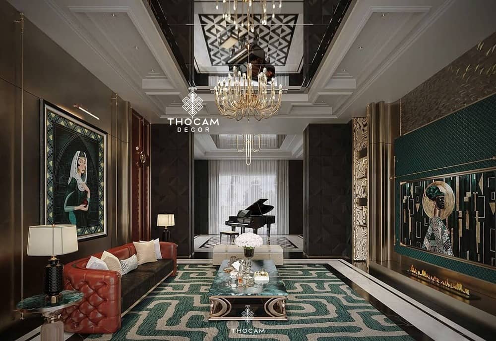 thiết kế nội thất biệt thự hiện đại đẹp thổ cẩm decor